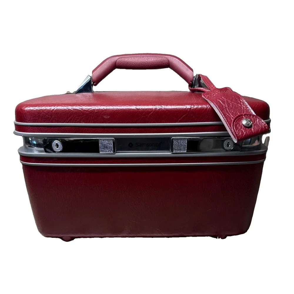 Vtg Samsonite Silhouette Train Case W/ Key & MakeUp bag Hardshell Luggage Maroon
